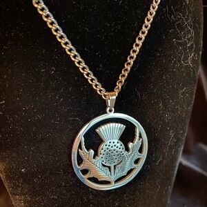 Scottish Thistle Flower Women Necklace Symbol of Love Pendant Jewelry Stainless